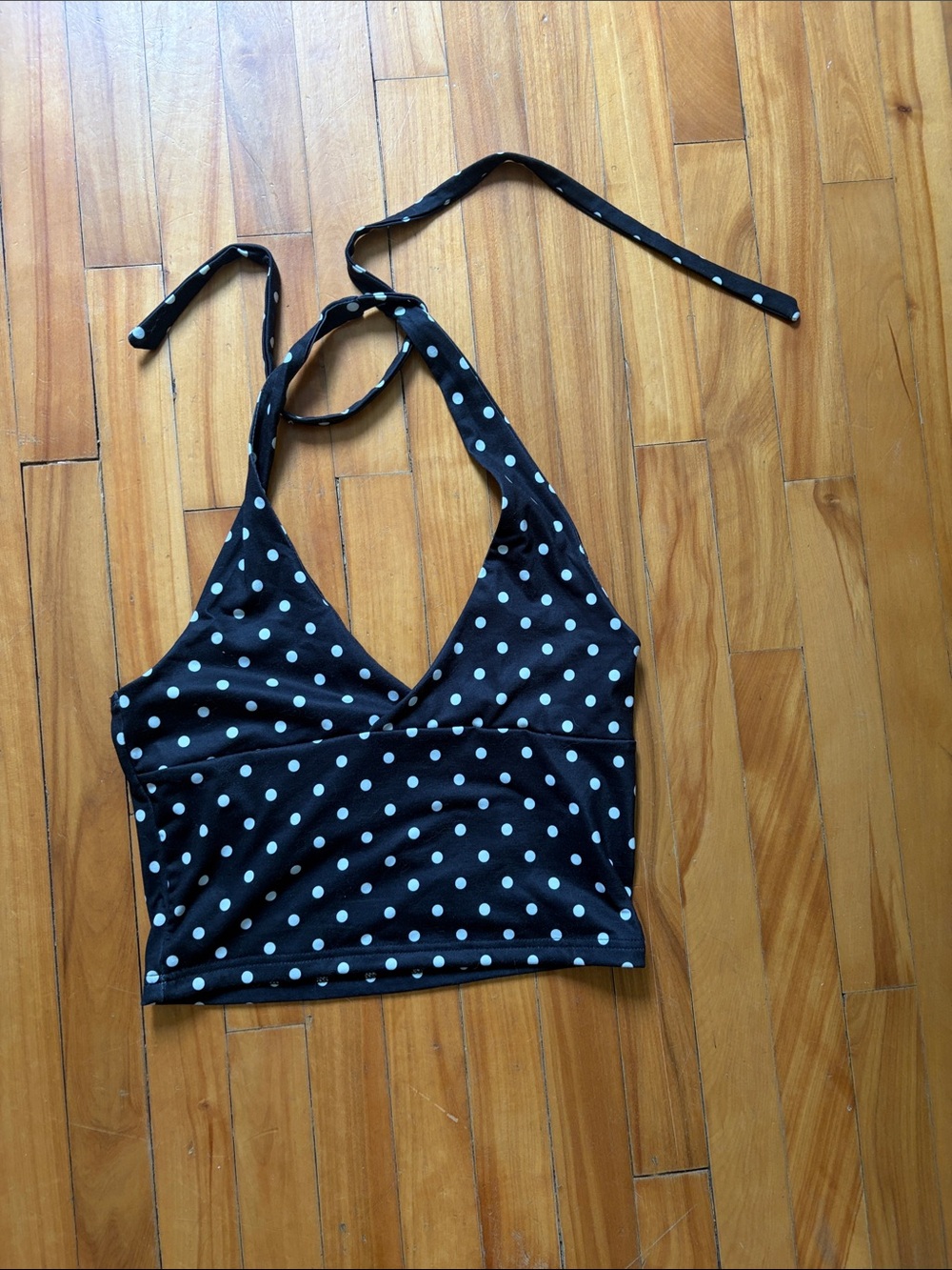 SHEIN Black Polka Dot Halter Crop Top